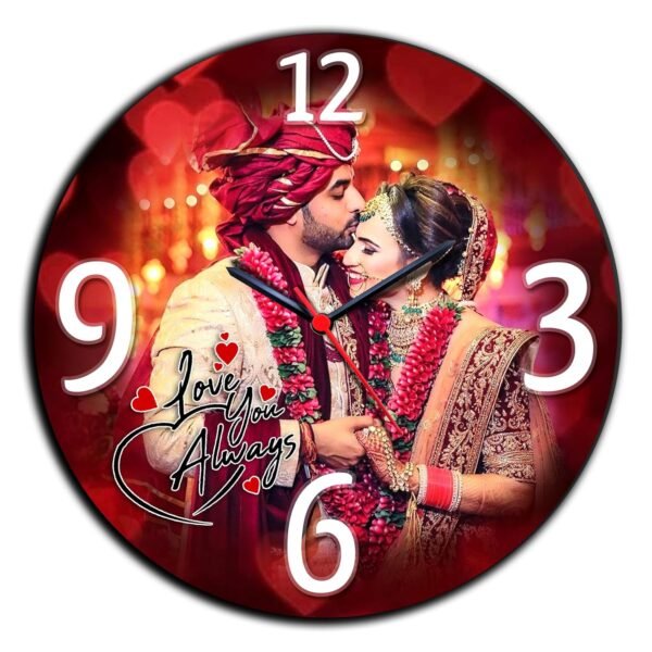 Trove Treasure Customized Analog Wall Clock With Photo - (8 X 8) Inches Family Photo Frame With Clock-Wood,Multicolor