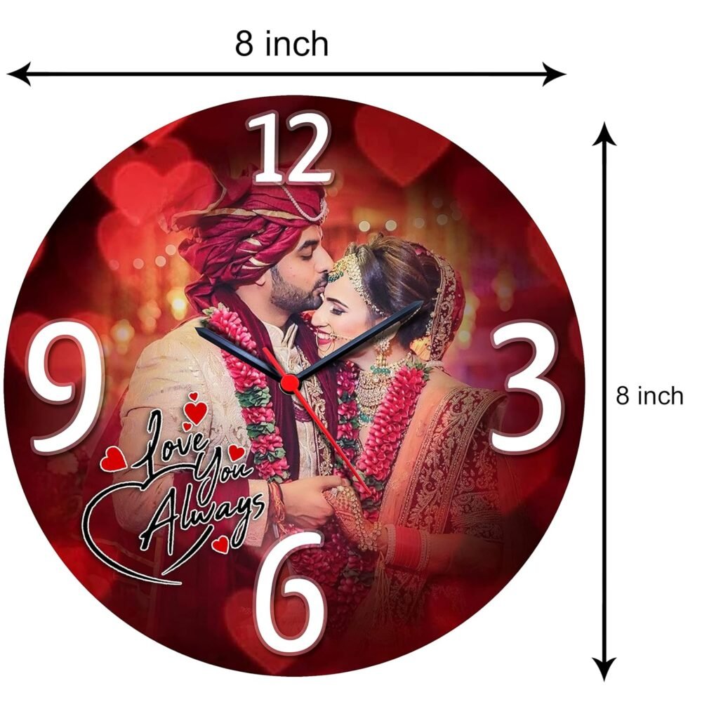 Trove Treasure Customized Analog Wall Clock With Photo - (8 X 8) Inches Family Photo Frame With Clock-Wood,Multicolor - Image 2