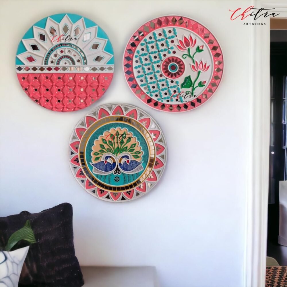 Mud Mirror Art Wall Decor Set – Wood, Round, Multicolor, Handmade Ethnic Home Decoration - Image 4